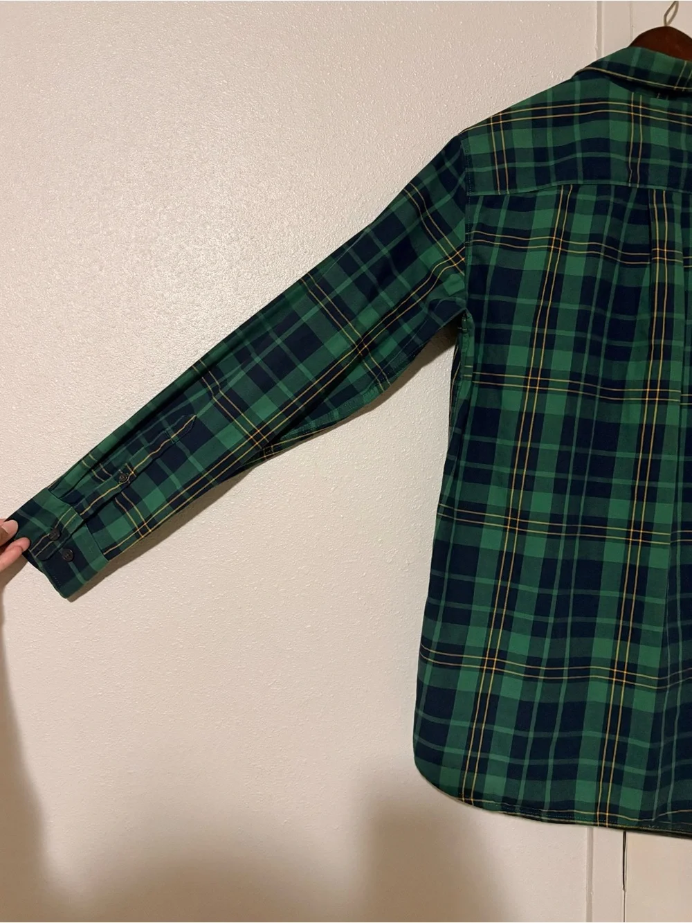 The North Face Men's Small Green & Navy Plaid Button-Down Long Sleeve Shirt